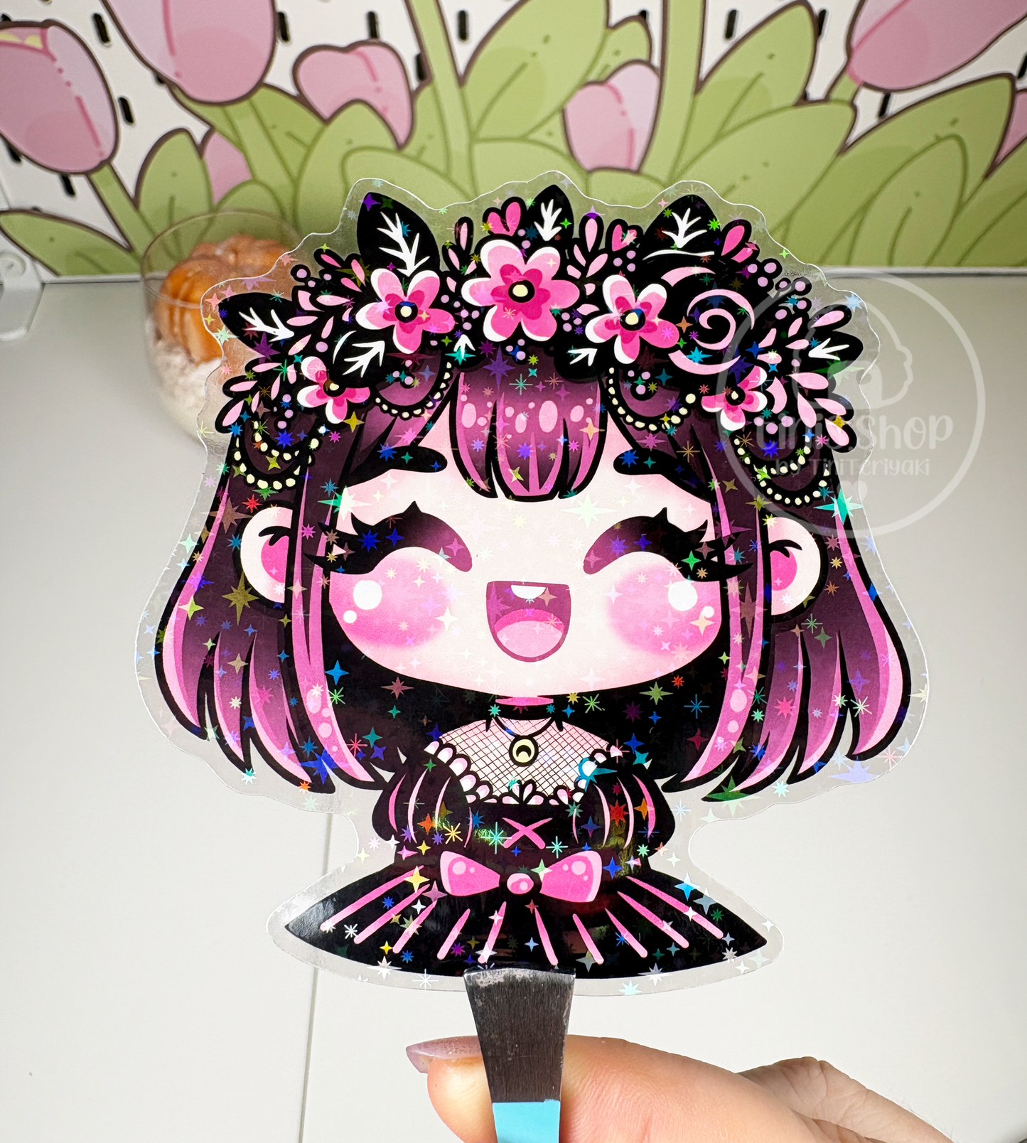 Black Cutie - Chunky Sticker transparent mit Holo-Effekt