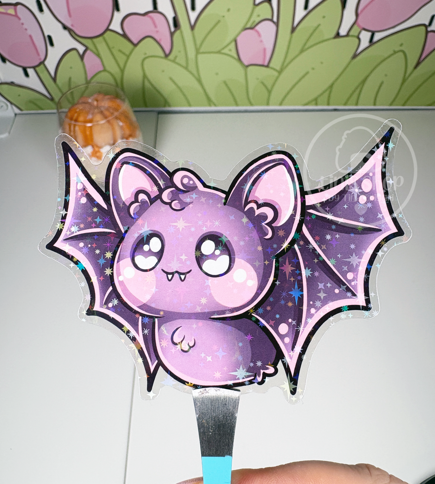 Fledermaus - Chunky Sticker transparent mit Holo-Effekt