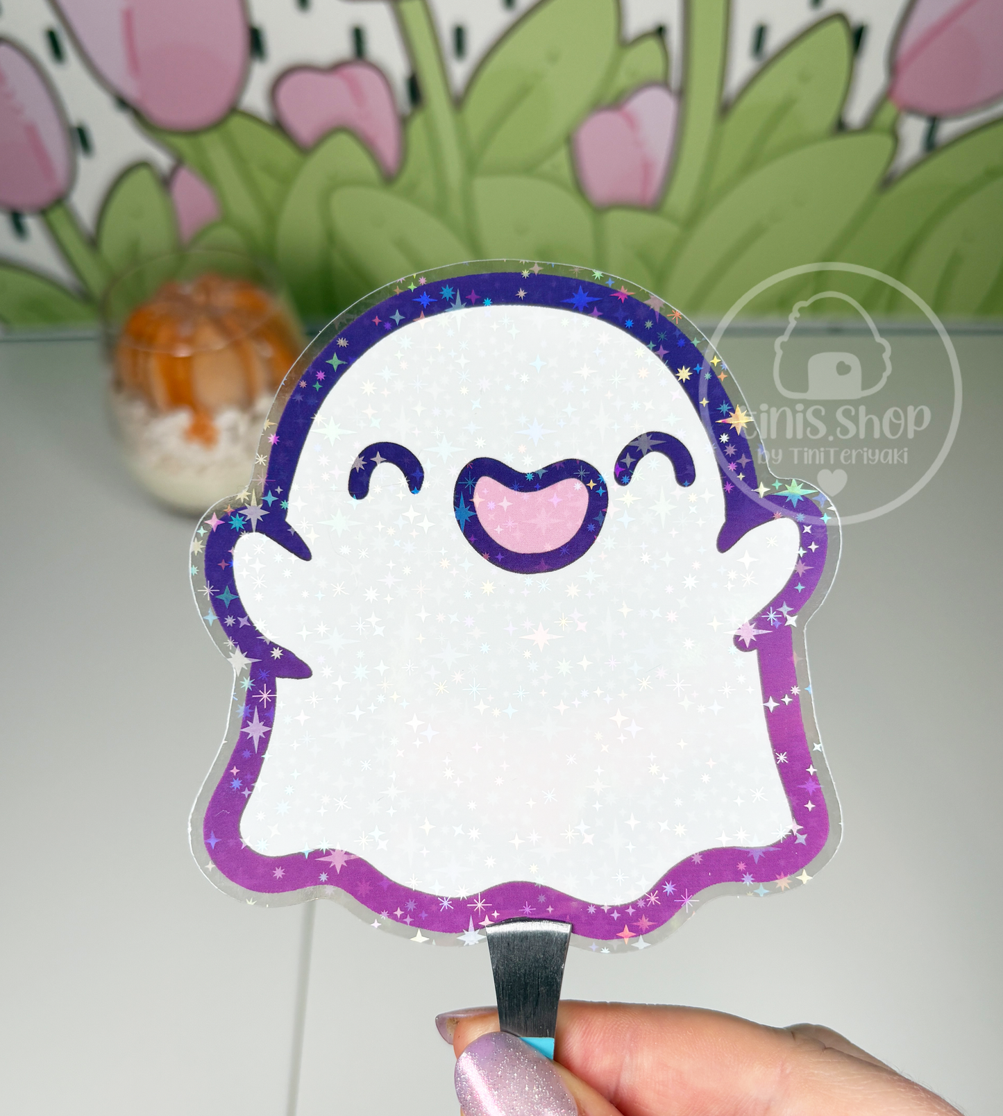 Fröhlicher Geist - Chunky Sticker transparent mit Holo-Effekt