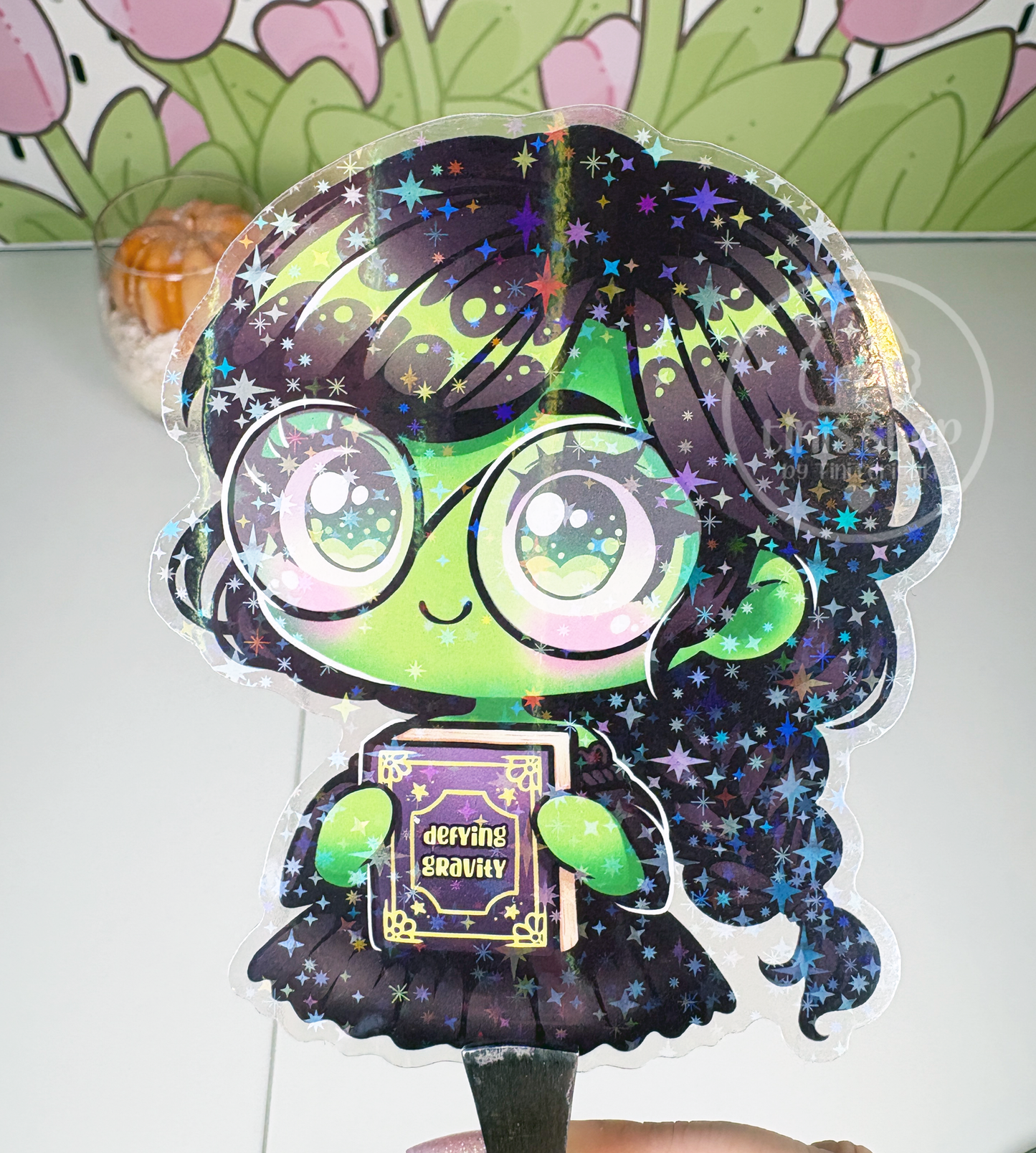 Grüne Hexe - Chunky Sticker transparent mit Holo-Effekt