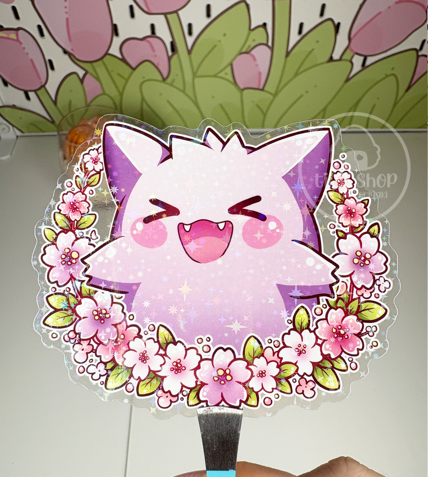 Lila Geist Sakura Collection - Chunky Sticker transparent mit Holo-Effekt