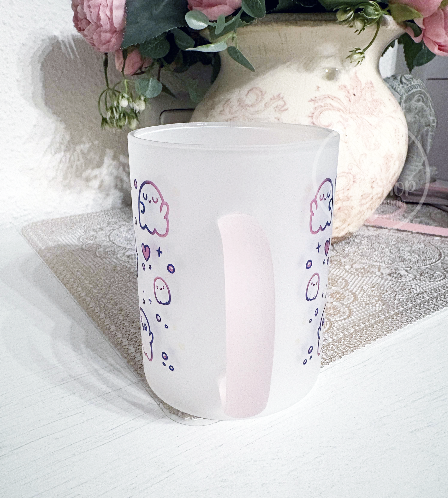 Geister - Glastasse Henkel rosa