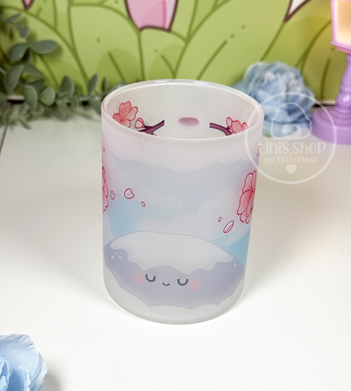 Mount Fuji - Glastasse Henkel rosa