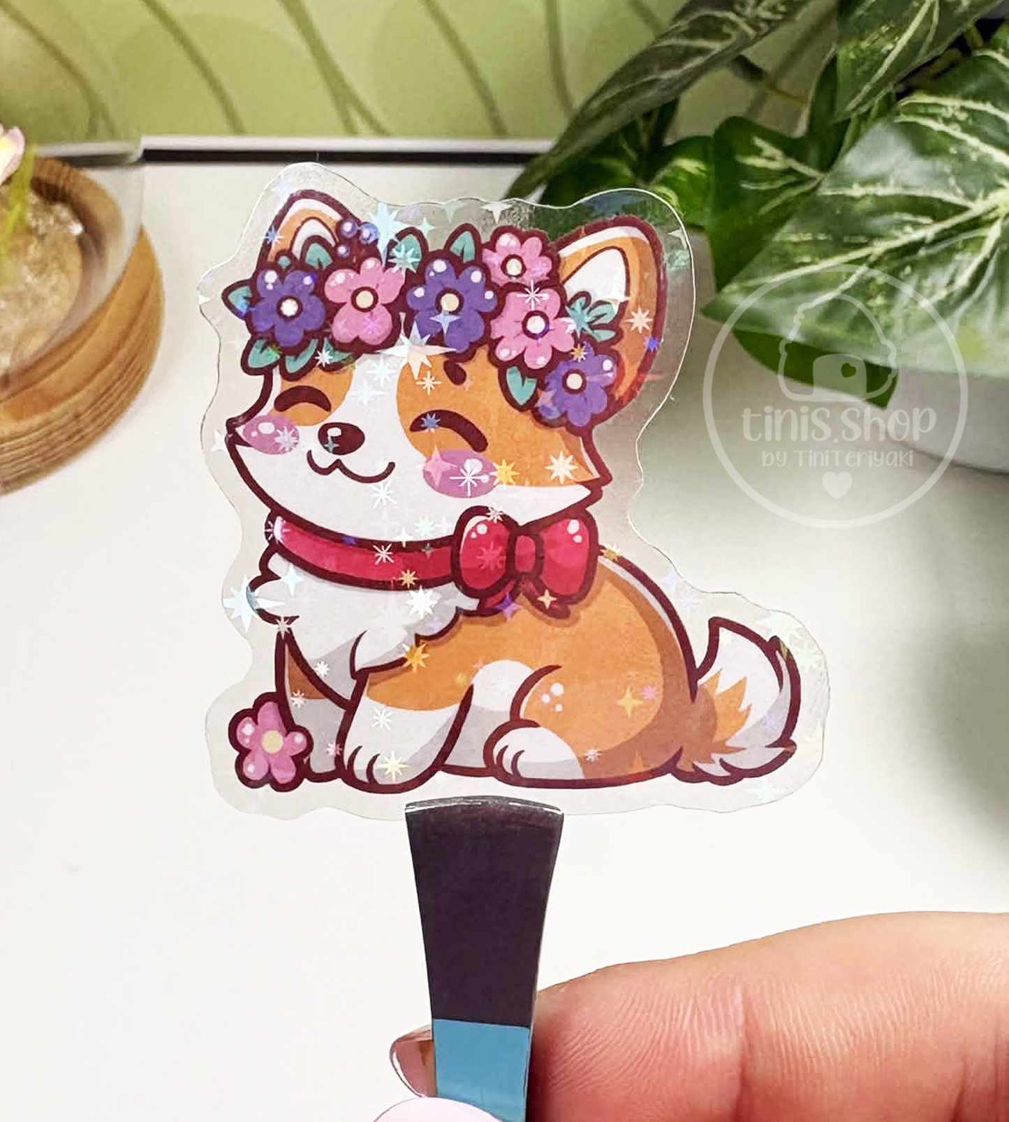 Corgi - transparenter Sticker mit Holo-Effekt