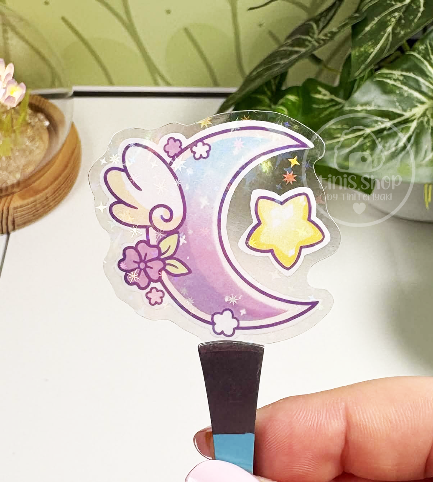 Flügelmond - transparenter Sticker mit Holo-Effekt