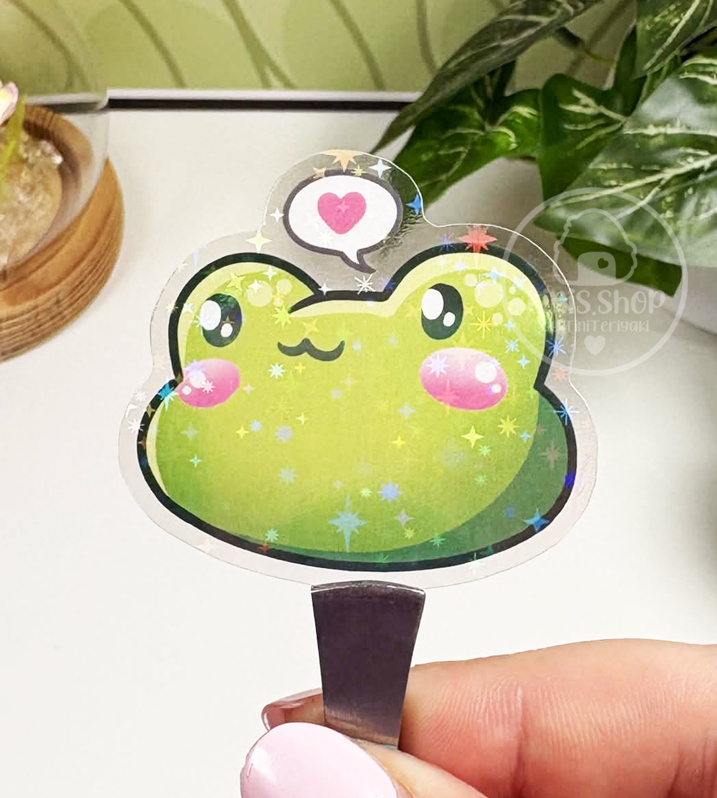Froschi Herz - transparenter Sticker mit Holo-Effekt
