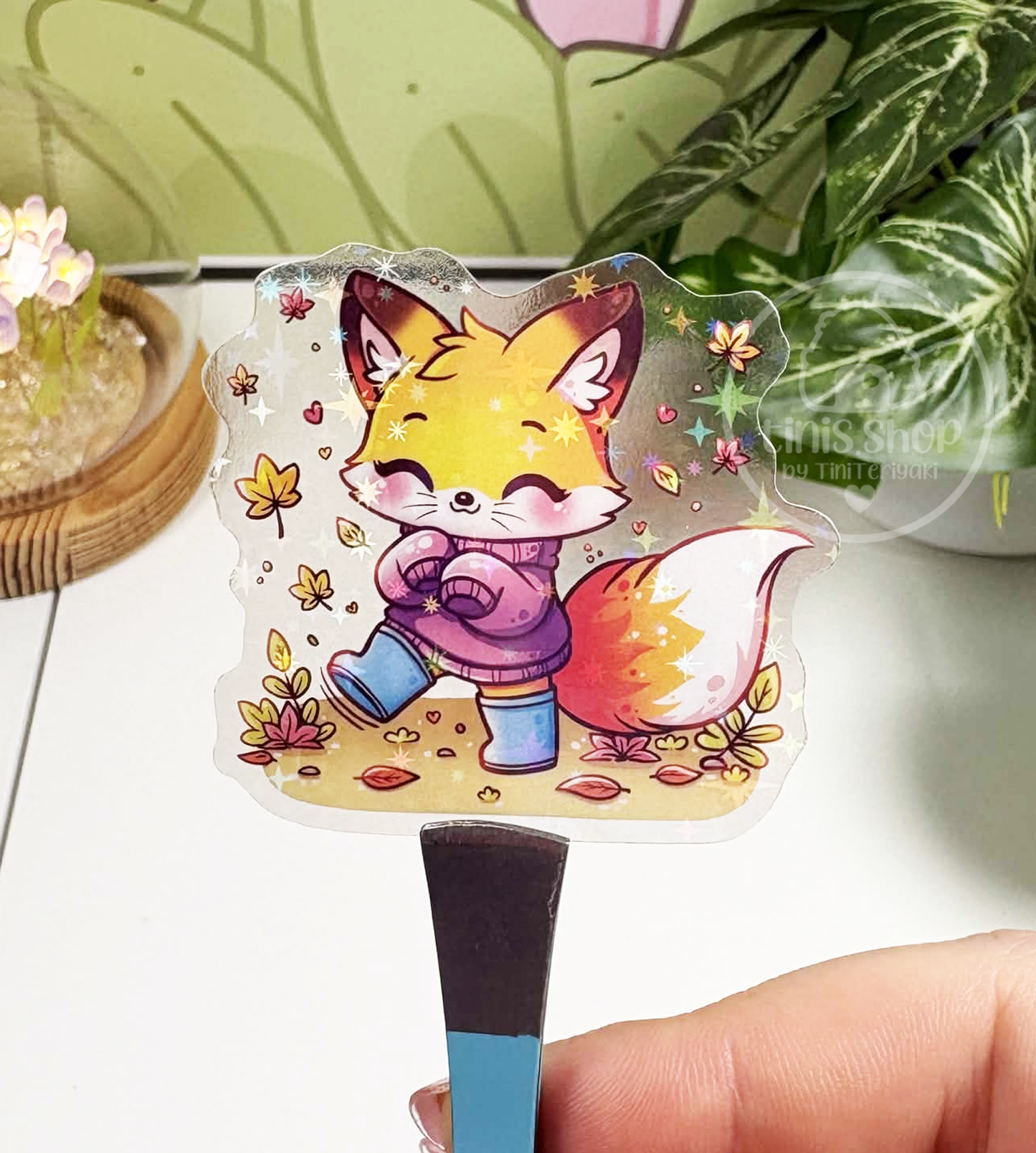 Fuchs im Herbst - transparenter Sticker mit Holo-Effekt