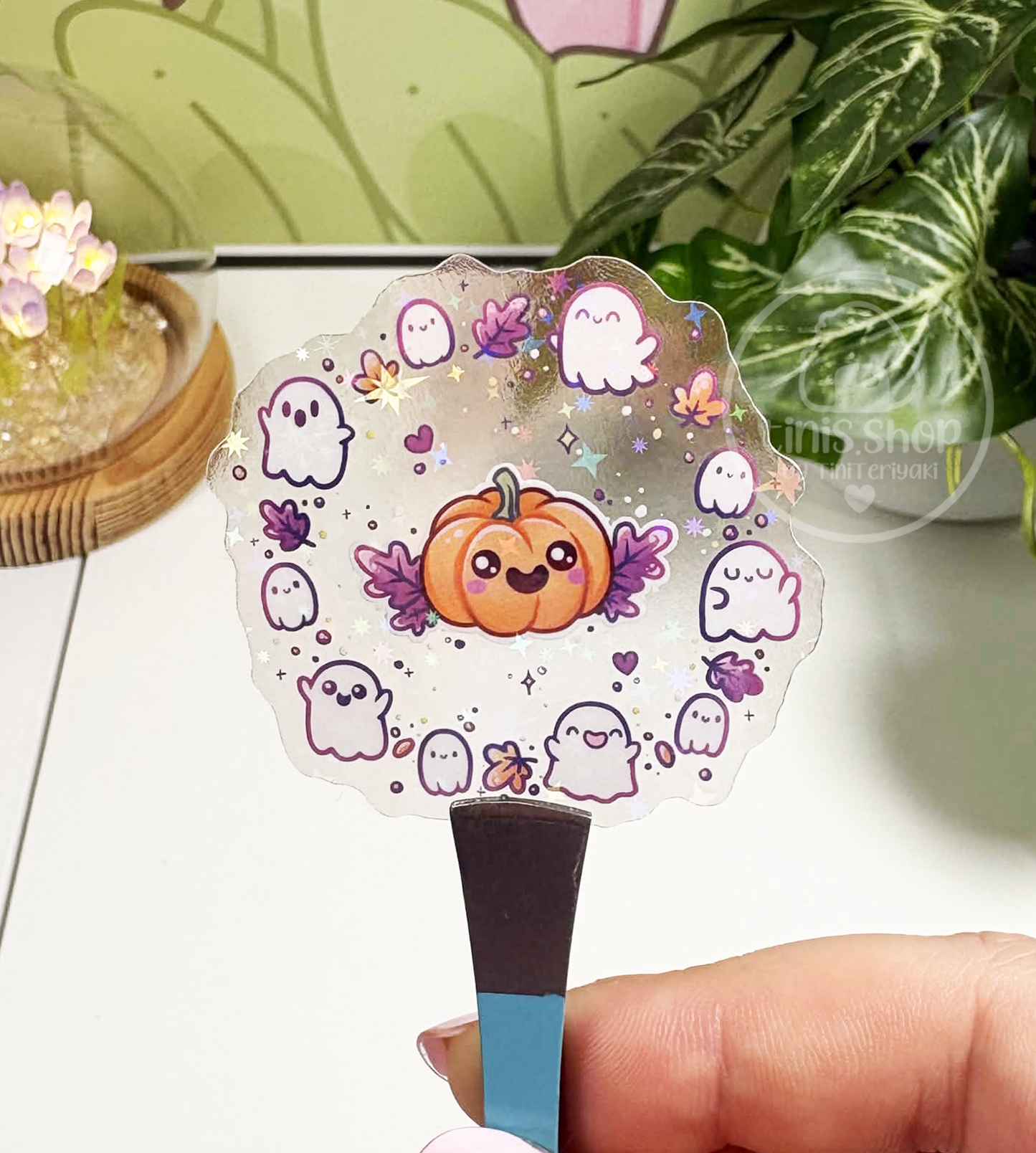 Geister mit Kürbis - transparenter Sticker mit Holo-Effekt