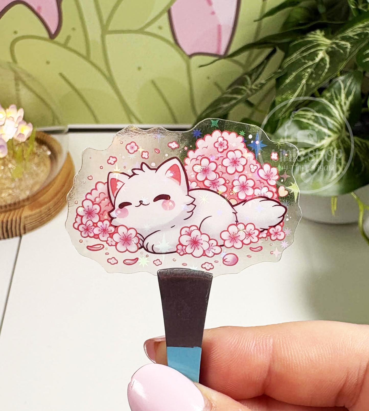 Katze Sakura - transparenter Sticker mit Holo-Effekt