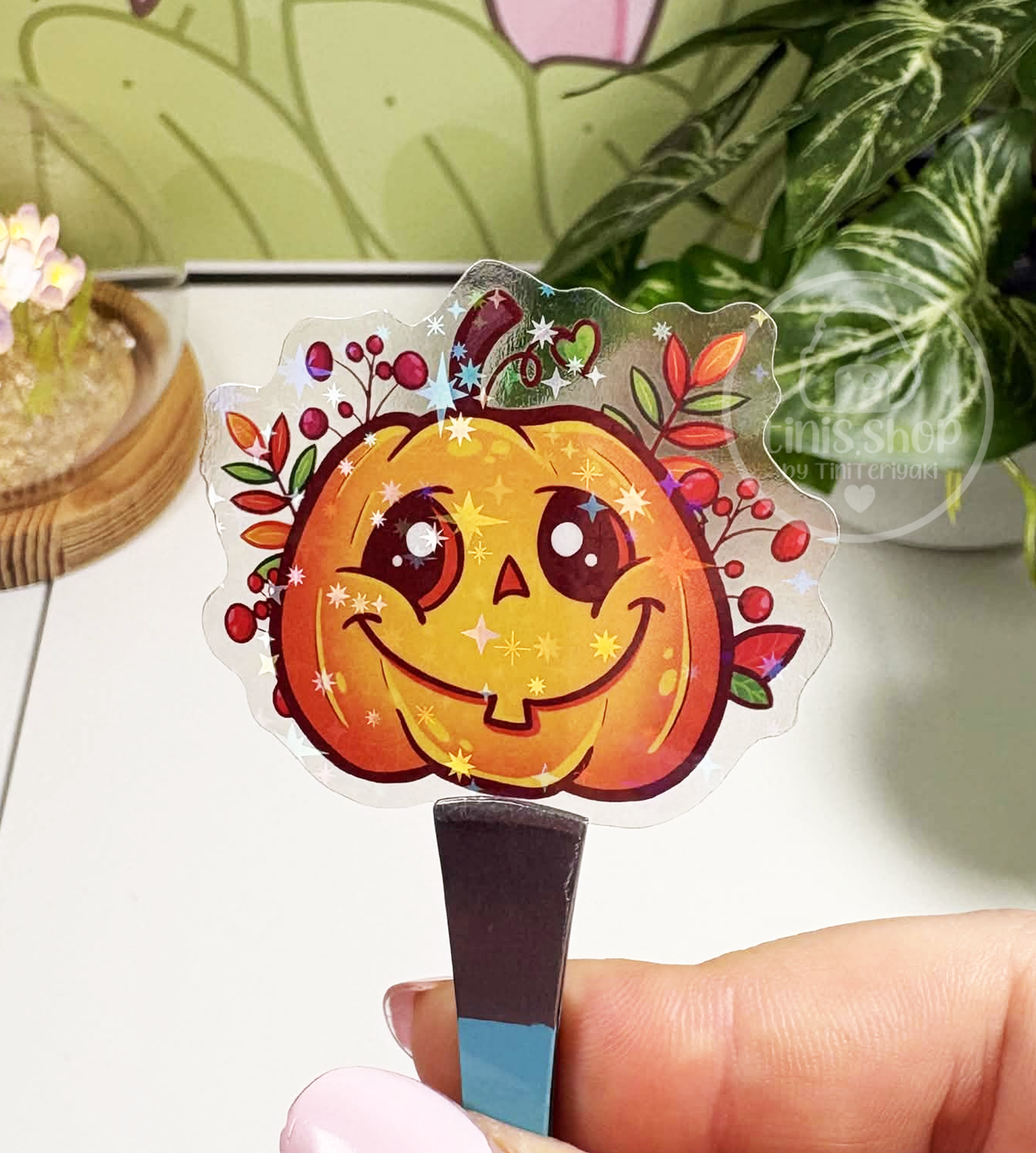 Kürbis - transparenter Sticker mit Holo-Effekt
