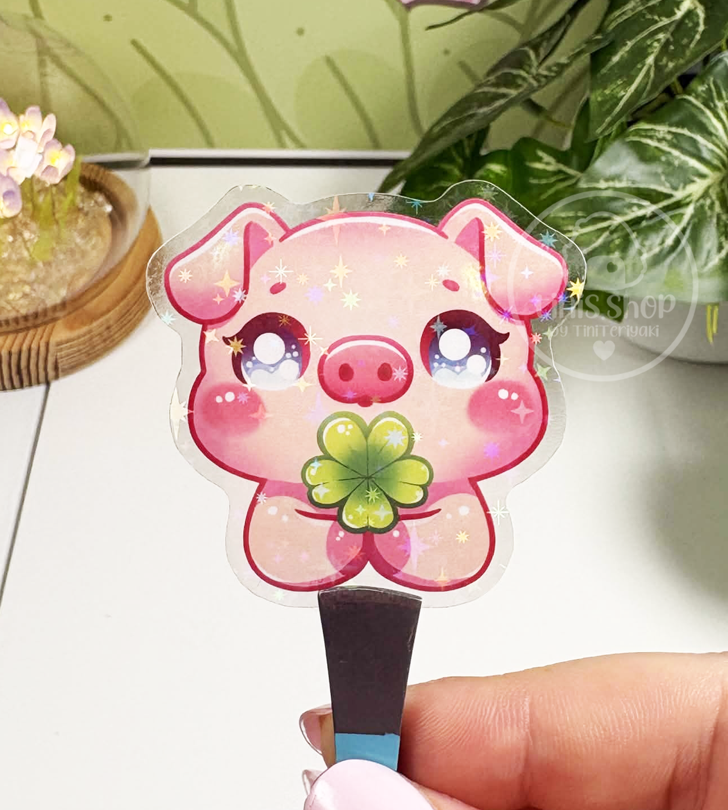 Schweinchen Glück - transparenter Sticker mit Holo-Effekt