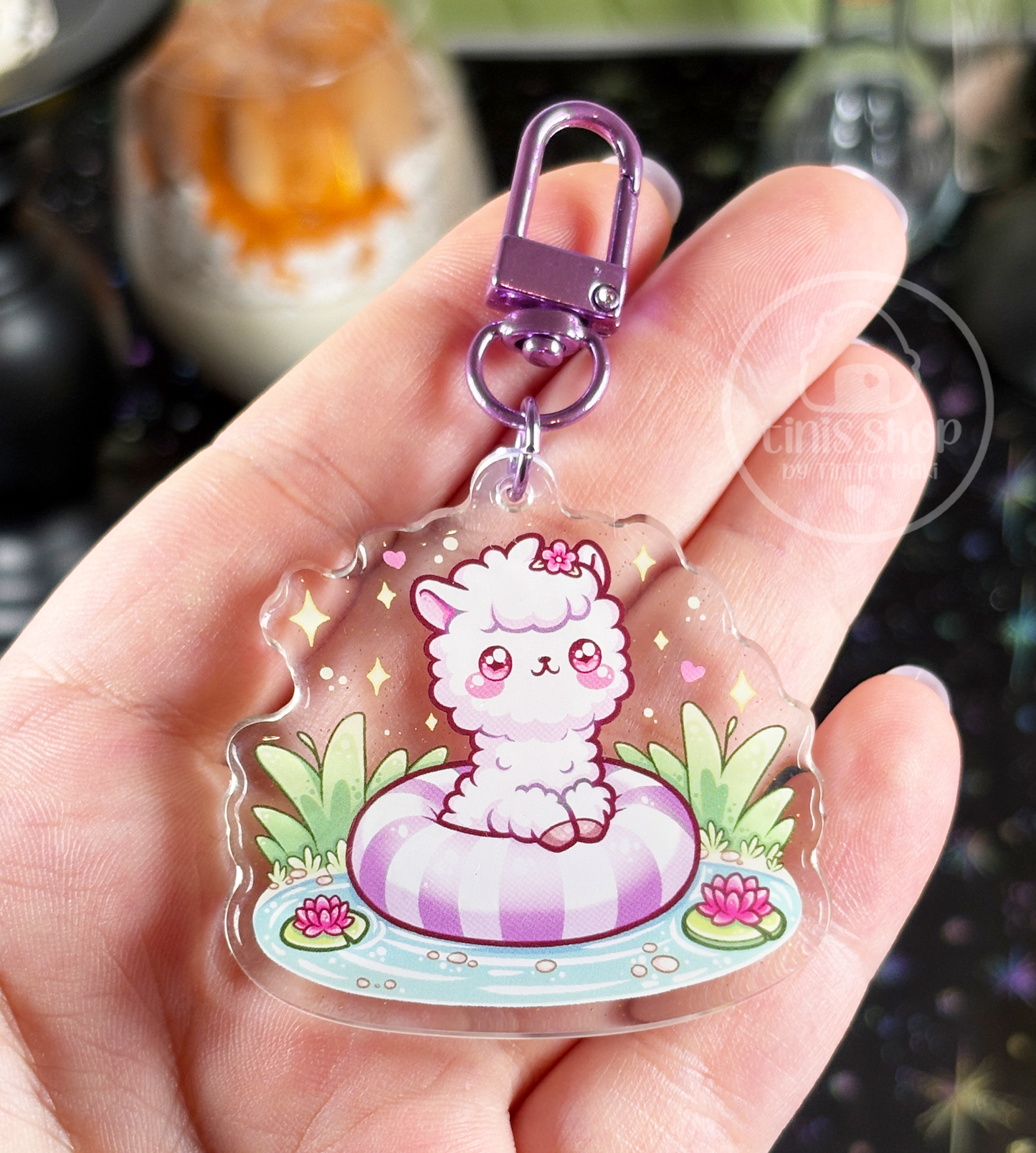 Alpaka im Schwimmring - Schlüsselanhänger