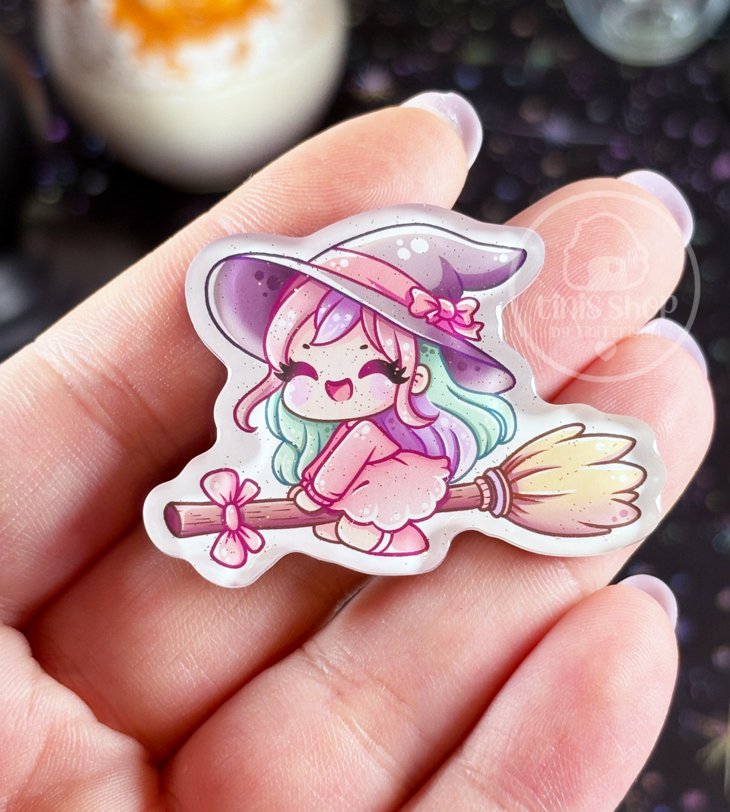 Hexe auf Besen - Magnet