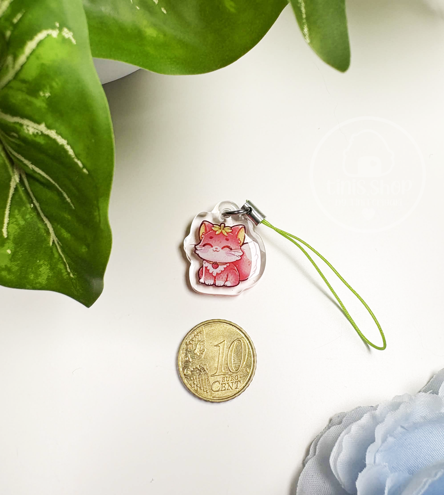 Erdbeerkatze - Phone Charm Grün