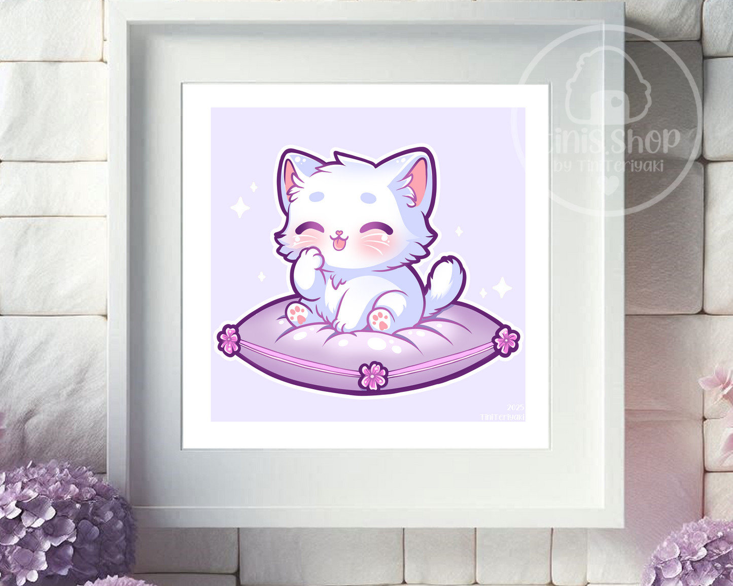 Katze auf Kissen - Art Print
