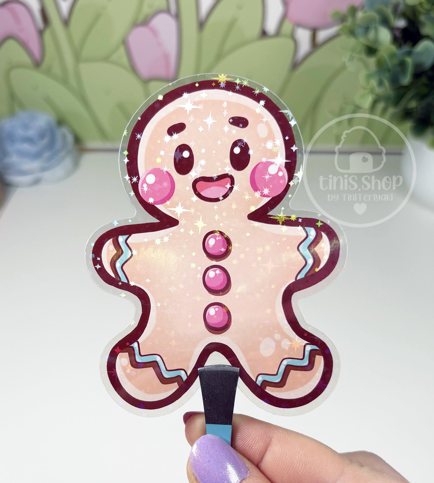 Lebkuchenmann - Chunky Sticker transparent mit Holo-Effekt