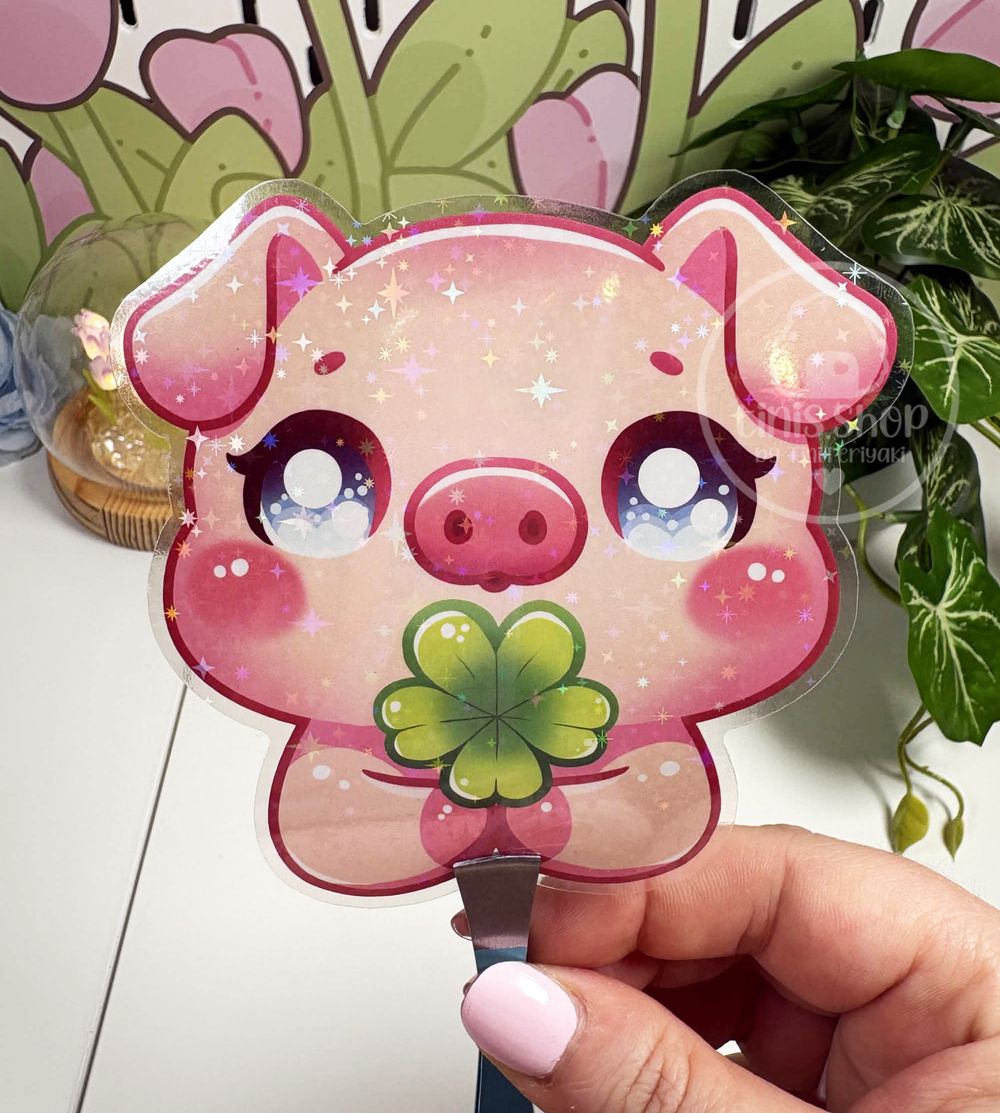 Schweinchen Glück - Chunky Sticker transparent mit Holo-Effekt