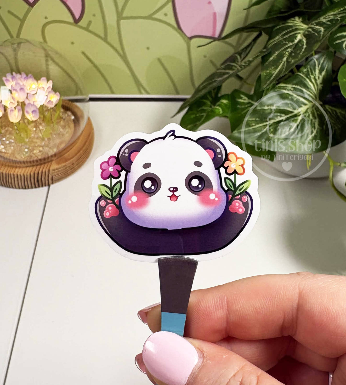 Panda Blumen - weißer Vinyl Sticker