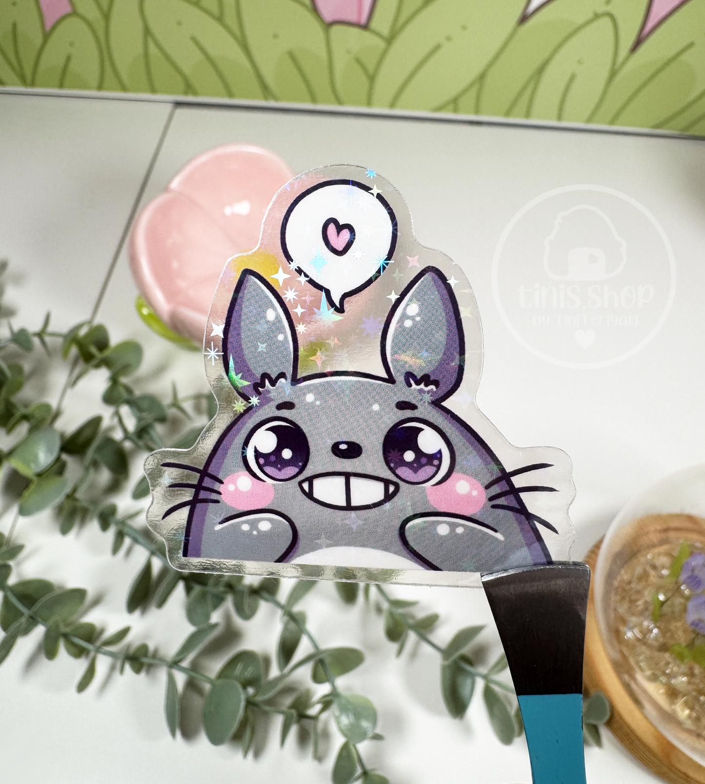 Grauer Hase - transparenter Sticker mit Holo-Effekt
