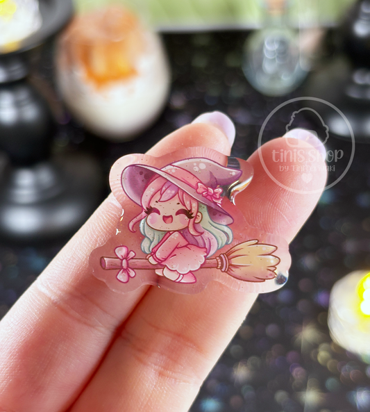 Hexe auf Besen - Acrylic Pin