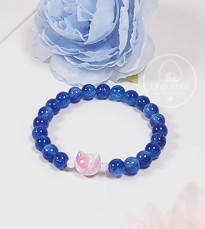Armband Katze - Blau Dunkel Glitzer