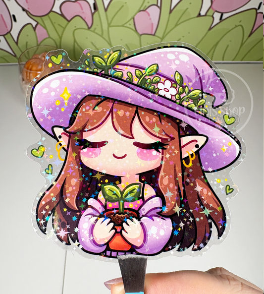Gartenhexe - Chunky Sticker transparent mit Holo-Effekt