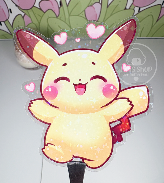 Gelbes Mäuschen - Chunky Sticker transparent mit Holo-Effekt