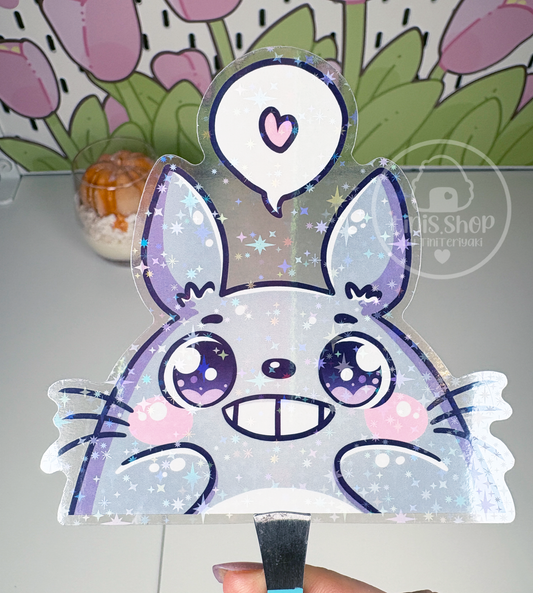 Grauer Hase - Chunky Sticker transparent mit Holo-Effekt