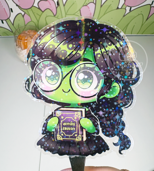 Grüne Hexe - Chunky Sticker transparent mit Holo-Effekt