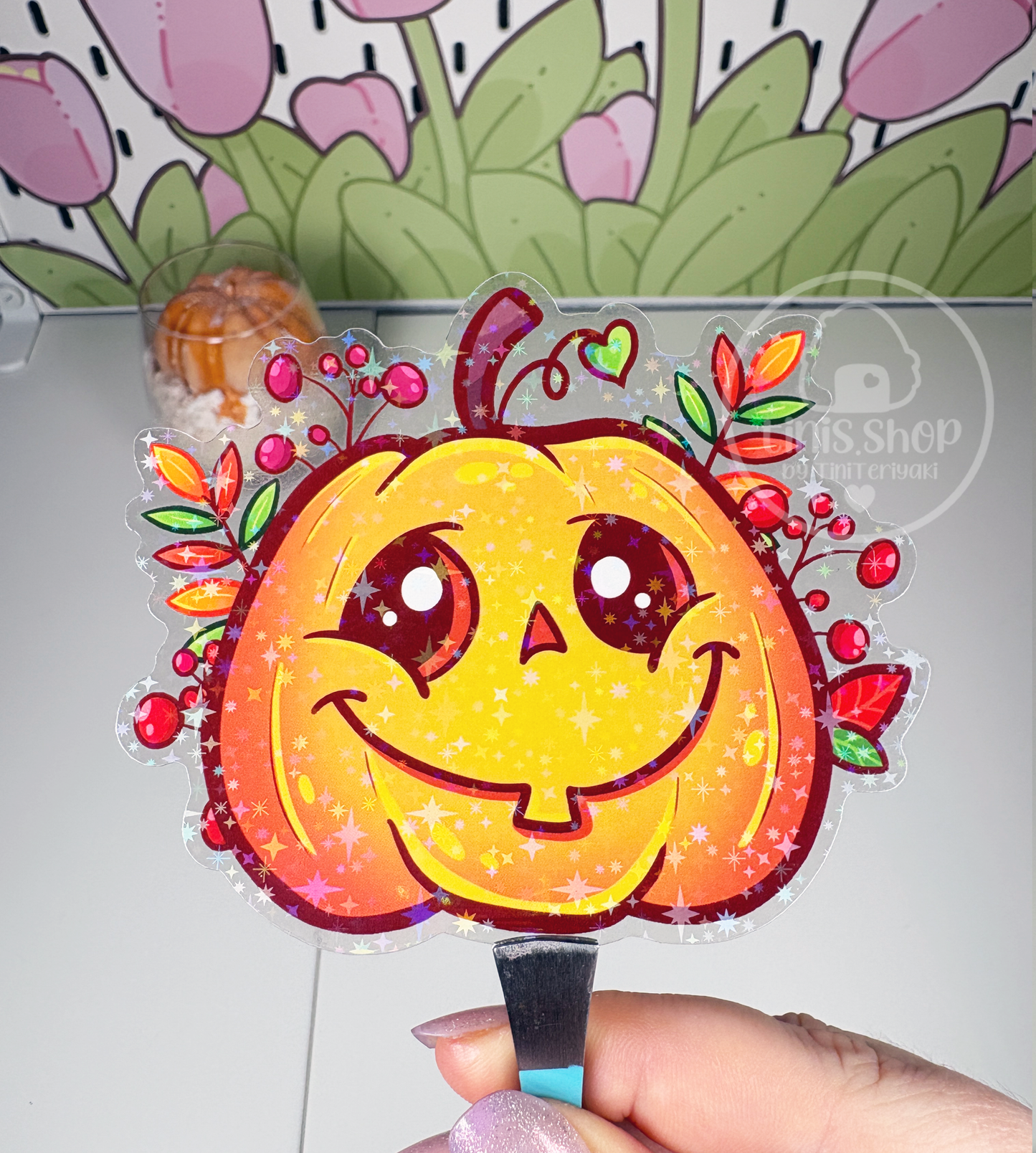 Kürbis - Chunky Sticker transparent mit Holo-Effekt