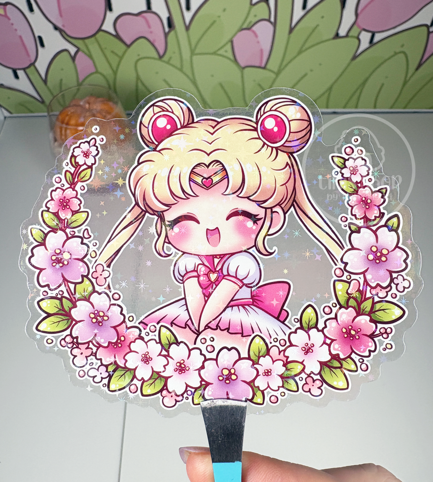 Mondprinzessin Sakura Collection - Chunky Sticker transparent mit Holo-Effekt