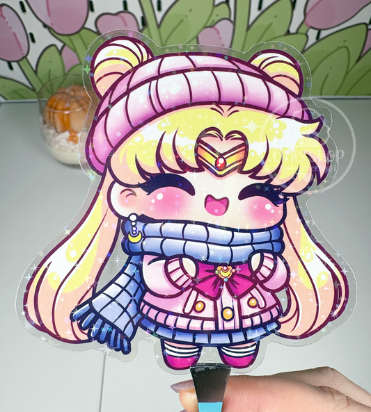 Mondprinzessin im Winter - Chunky Sticker transparent mit Holo-Effekt