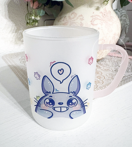 Grauer Hase - Glastasse Henkel rosa