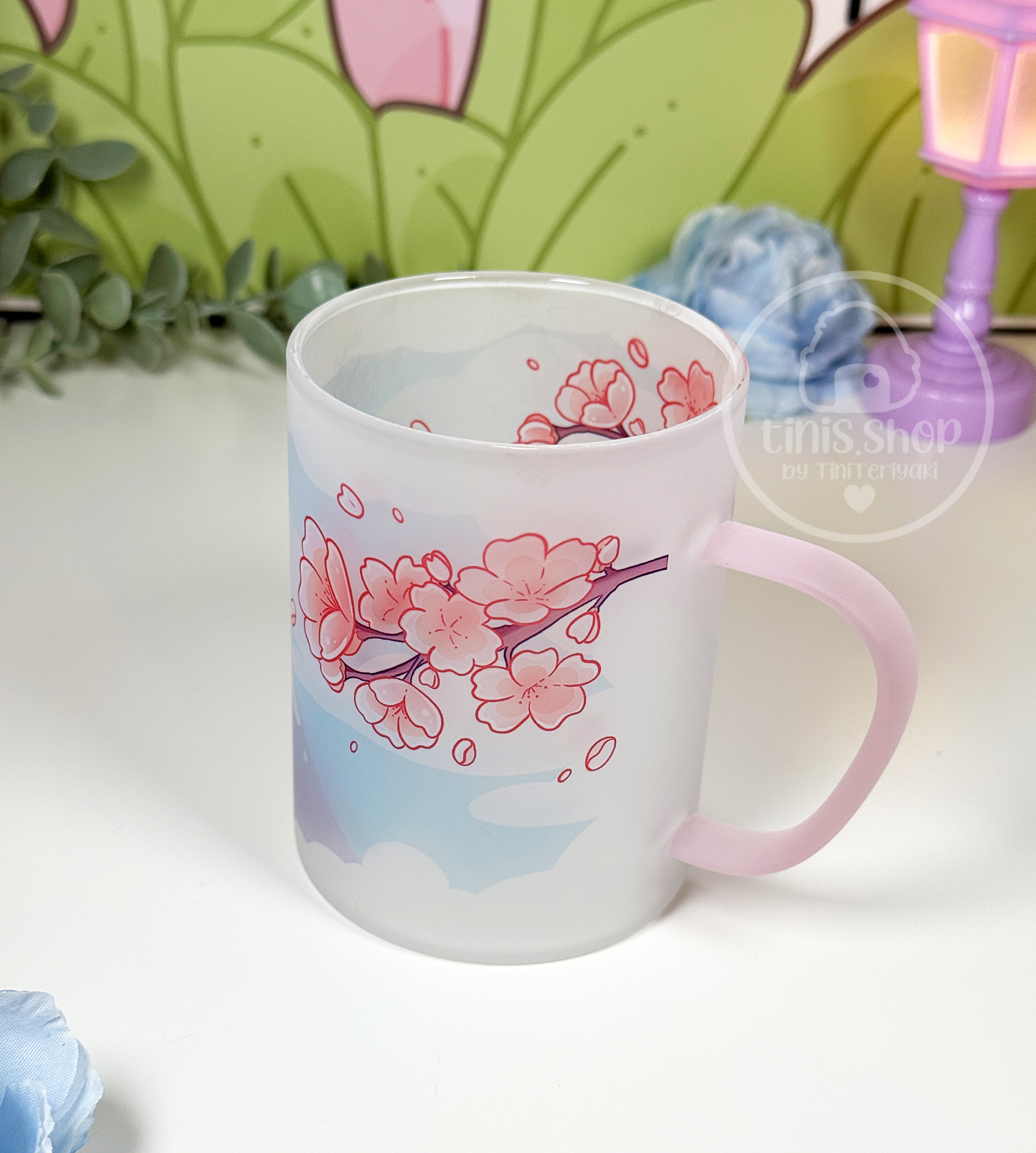 Mount Fuji - Glastasse Henkel rosa