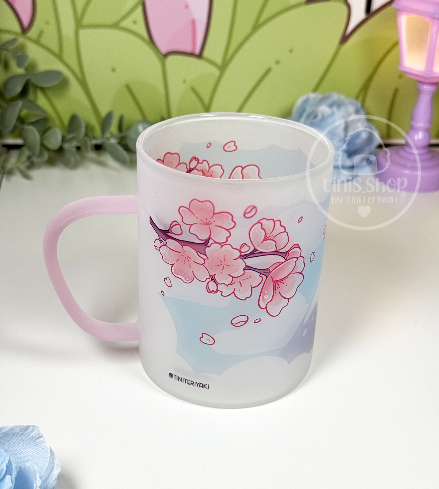 Mount Fuji - Glastasse Henkel rosa