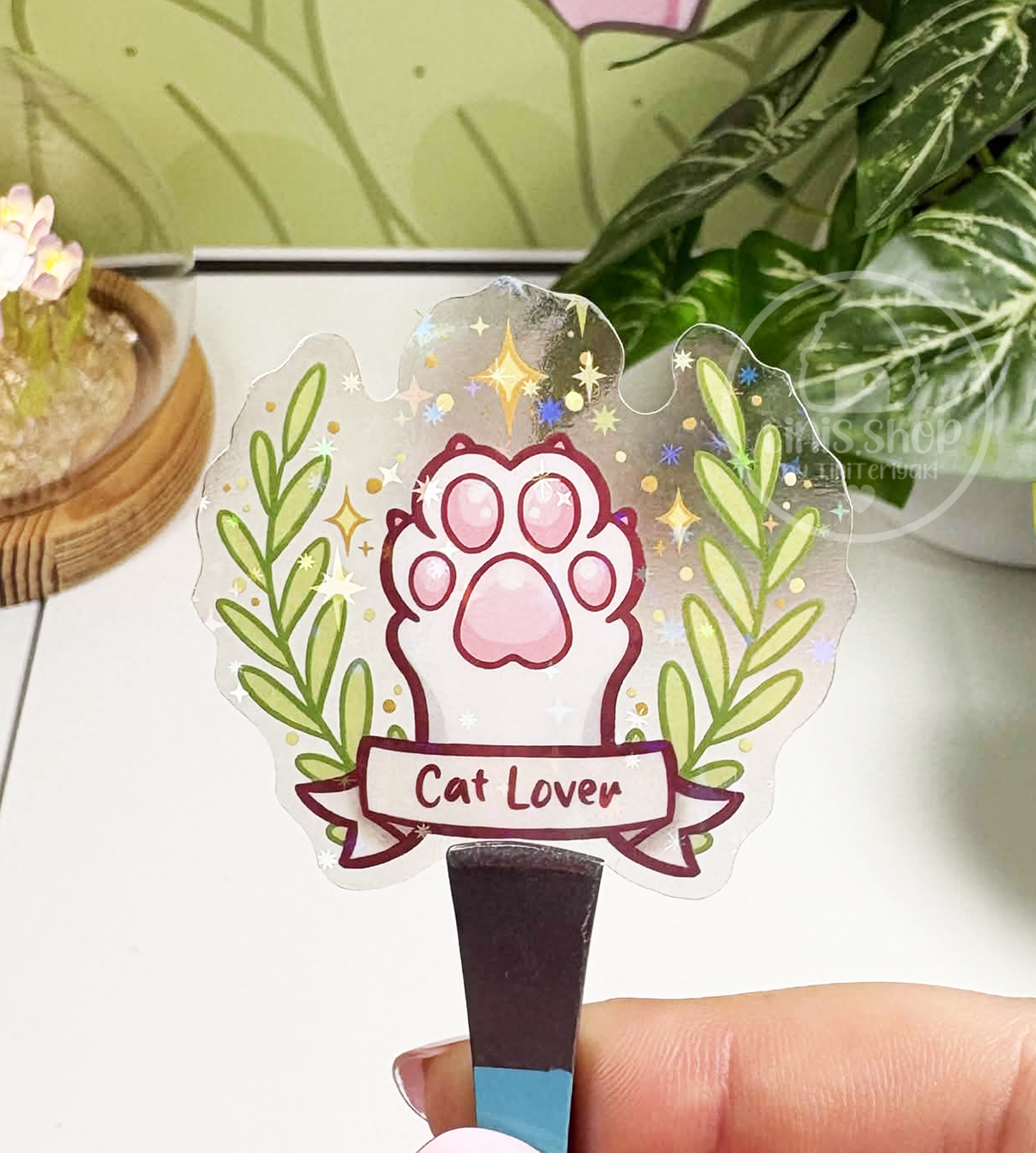 Cat Lover - transparenter Sticker mit Holo-Effekt
