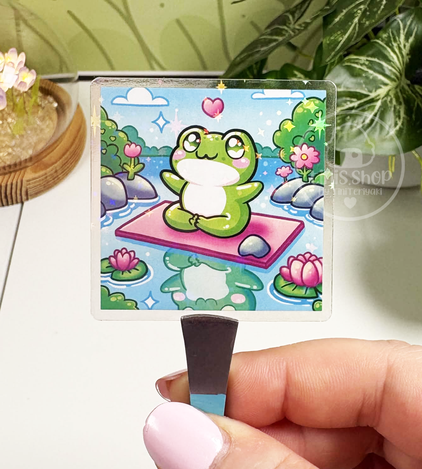Froschi Yoga - transparenter Sticker mit Holo-Effekt