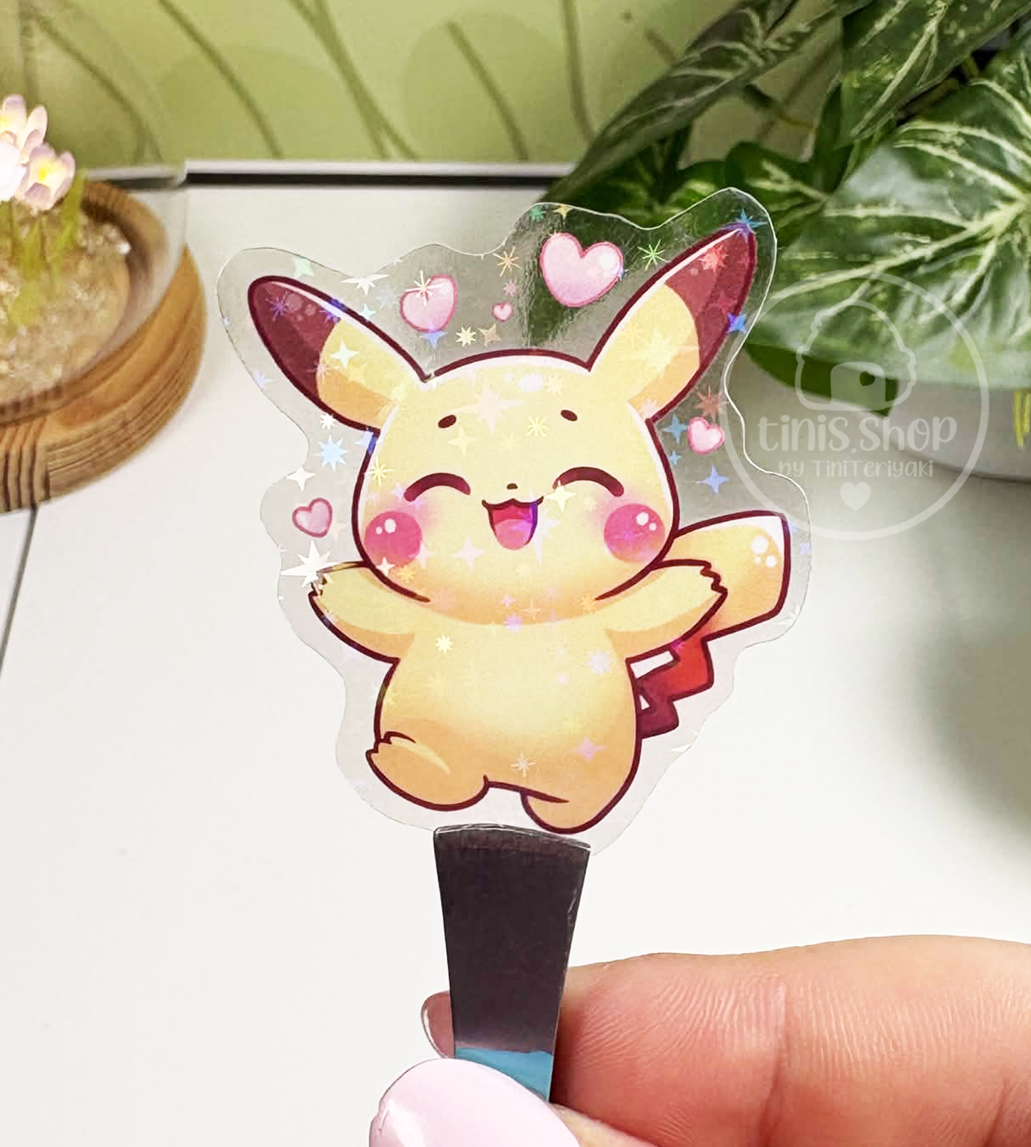 Gelbes Mäuschen - transparenter Sticker mit Holo-Effekt
