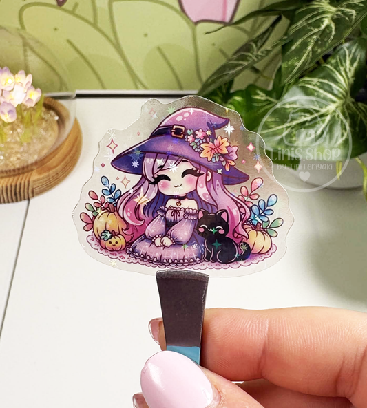 Hexe im Herbst - transparenter Sticker mit Holo-Effekt