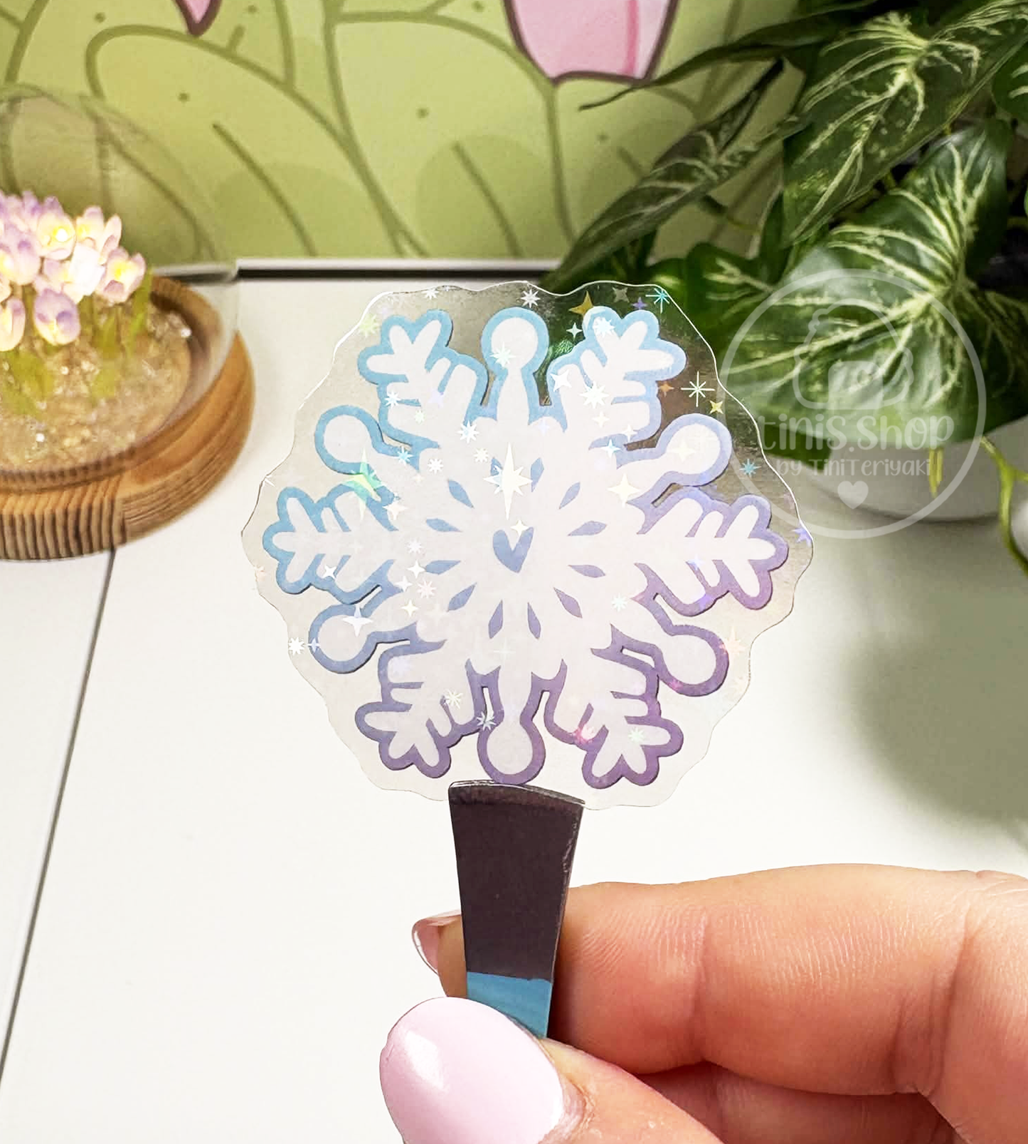 Schneeflocke - transparenter Sticker mit Holo-Effekt