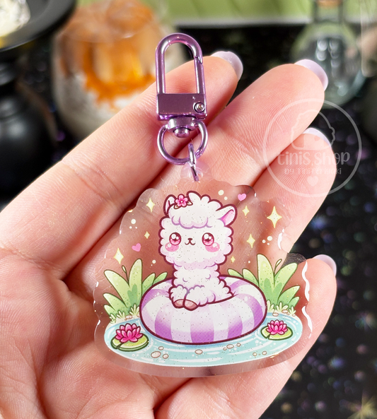 Alpaka im Schwimmring - Schlüsselanhänger