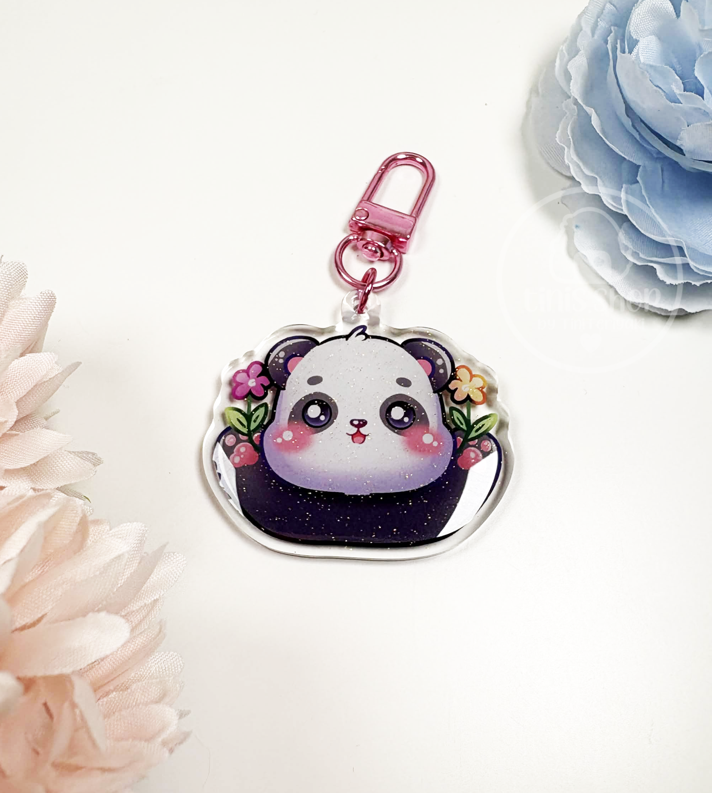 Panda Blumen - Schlüsselanhänger