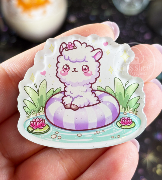 Alpaka im Schwimmring - Magnet