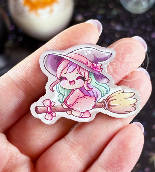 Hexe auf Besen - Magnet