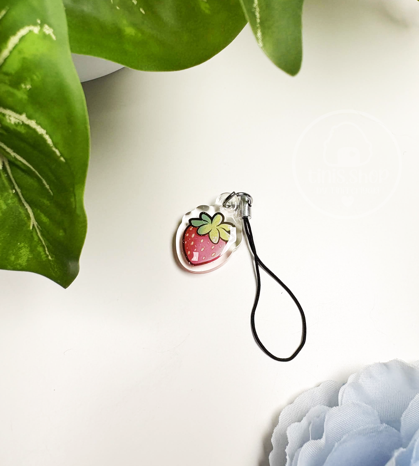 Erdbeere - Phone Charm Schwarz