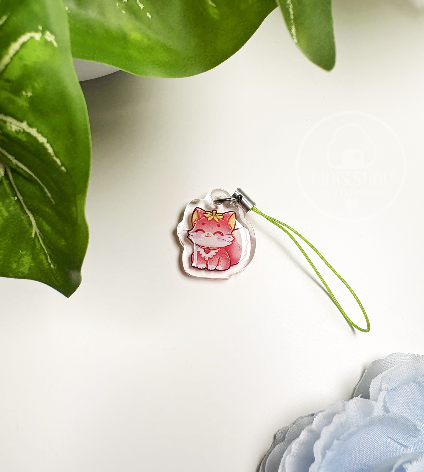 Erdbeerkatze - Phone Charm Grün