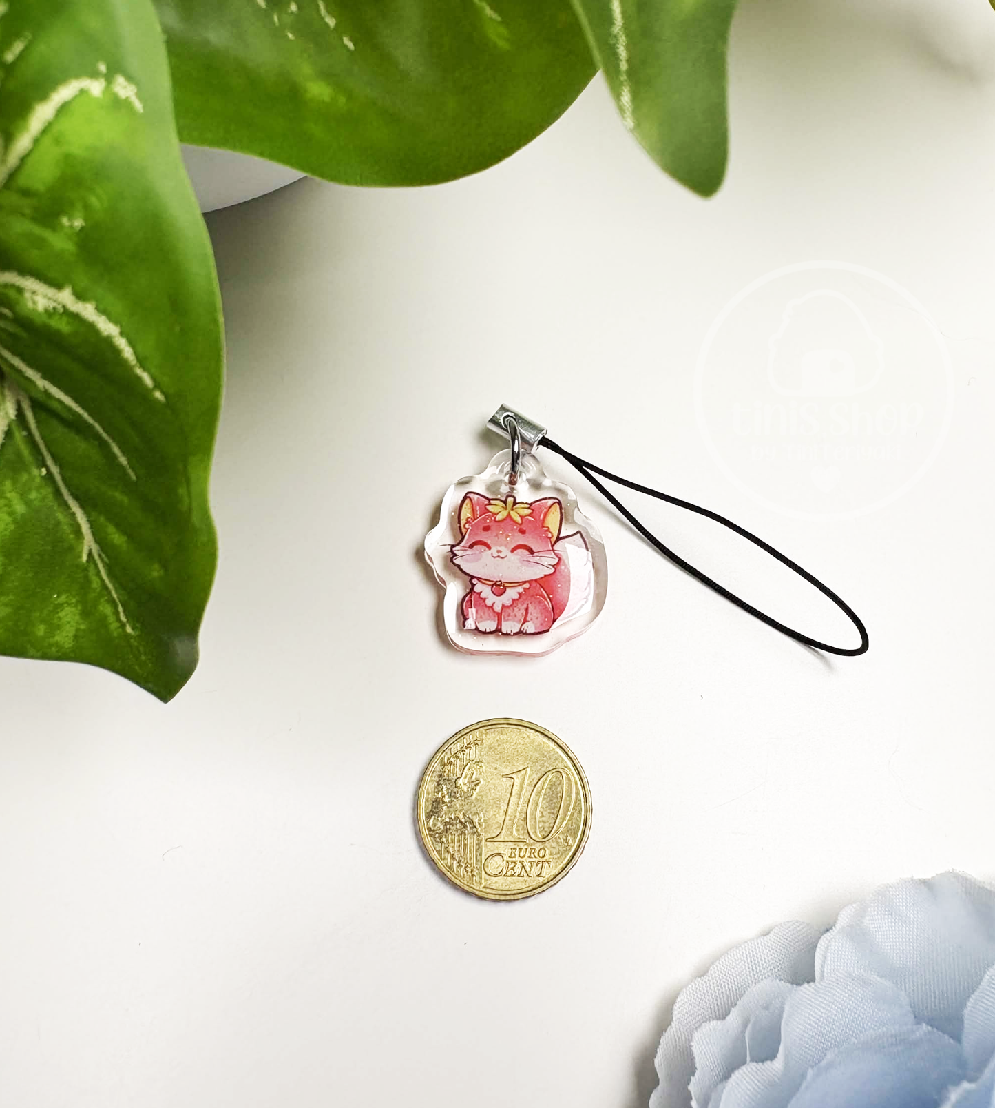 Erdbeerkatze - Phone Charm Schwarz