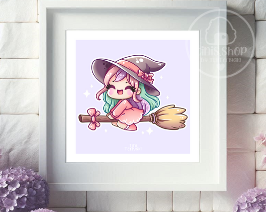 Hexe auf Besen - Art Print