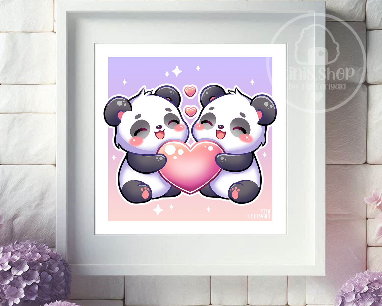 Pandas mit Herz - Art Print