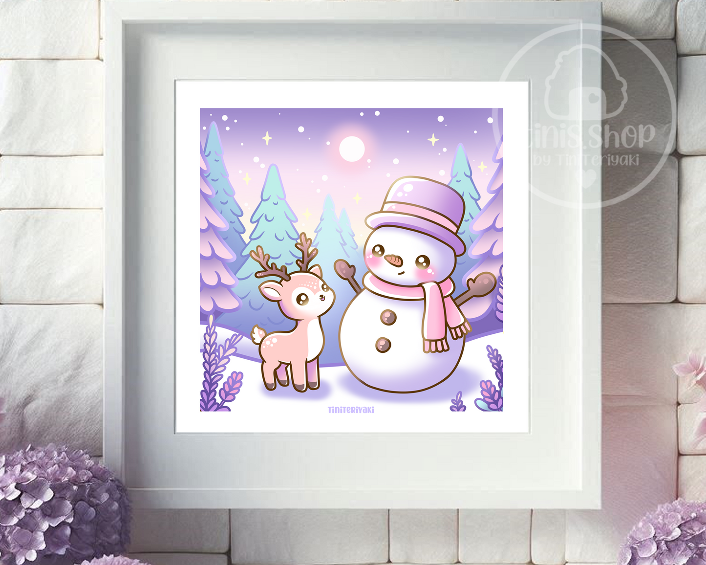 Reh und Schneemann - Art Print